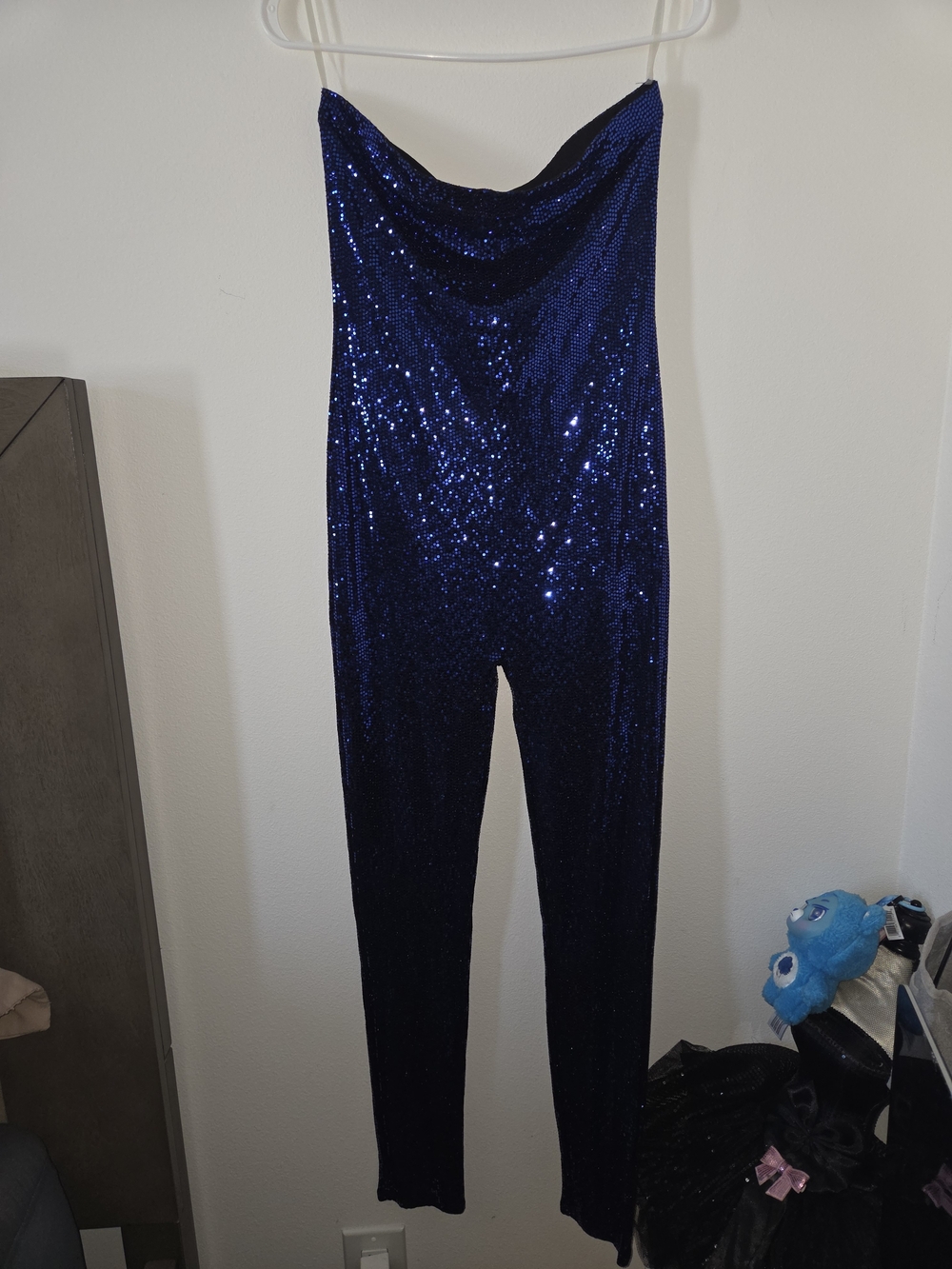 Strapless Sequin Jumpsuit in Navy Blue